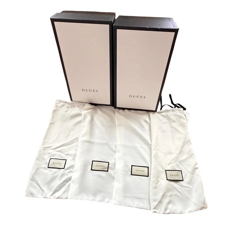 Gucci Set of 2 Large Shoe Boxes and 4 White Logo Dust Bags Luxury‎ Storage